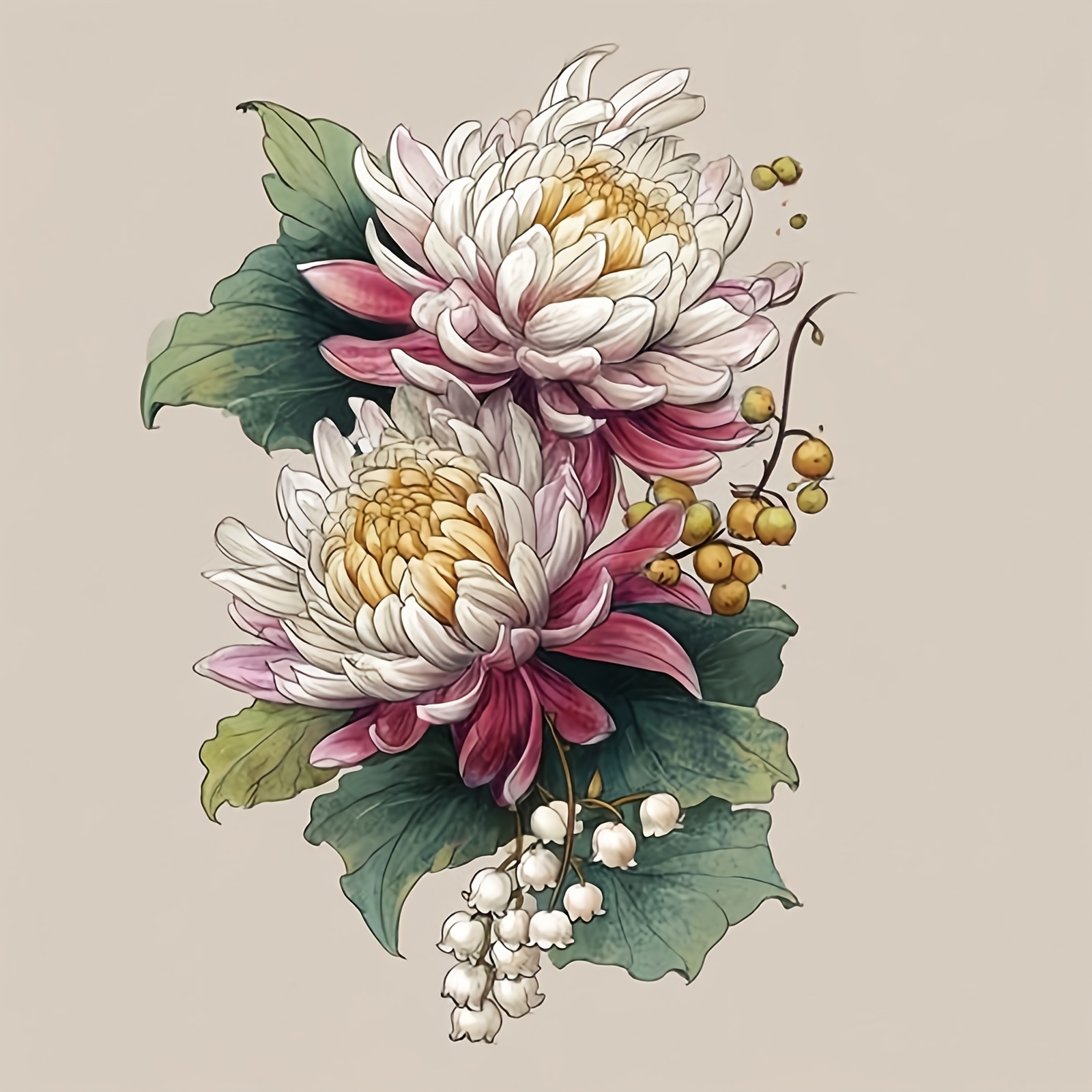 DIY Cross Stitch Print Kit, Pink and White Chrysanthemum Pattern