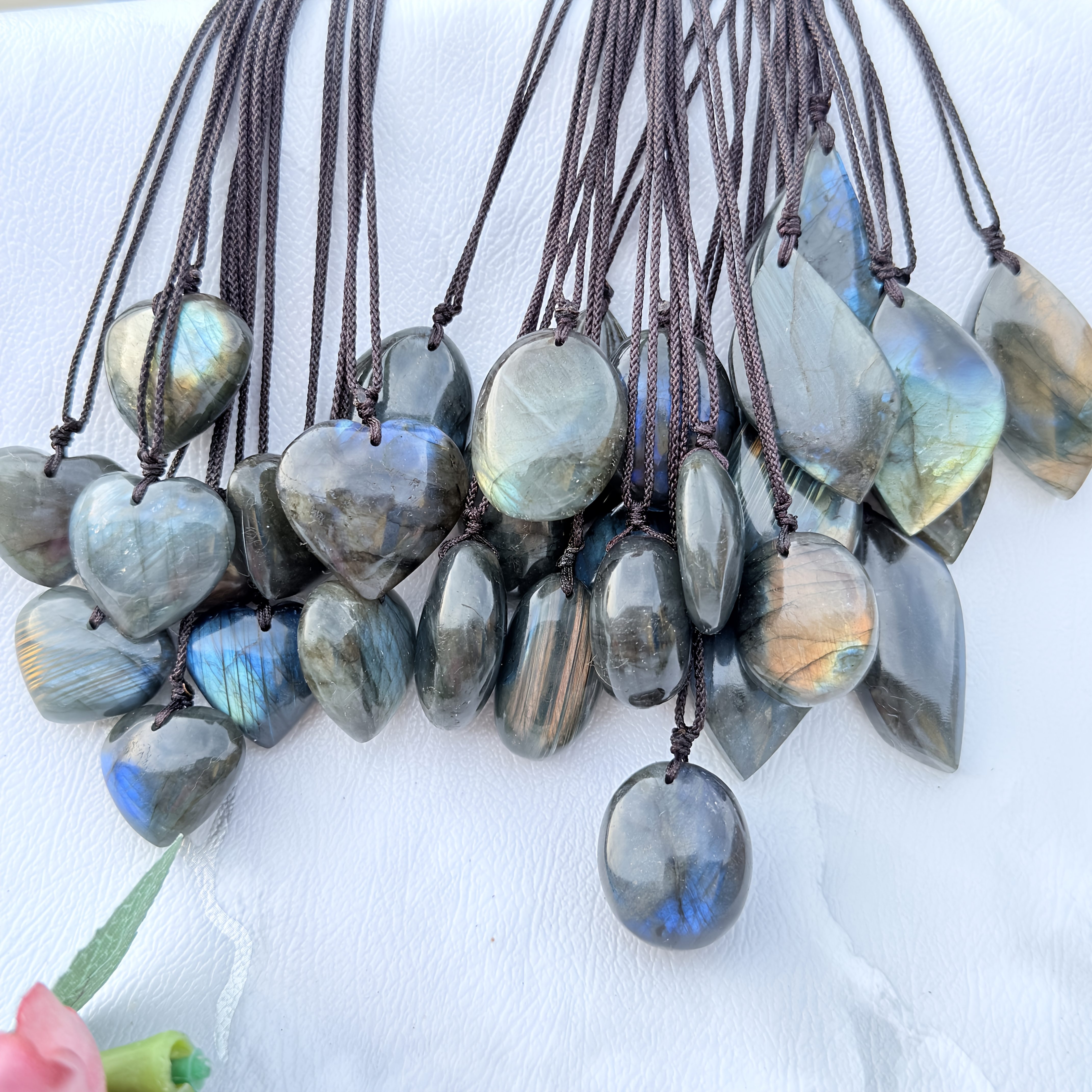 3pc Natural Labradorite Stone Pendant Necklace Set