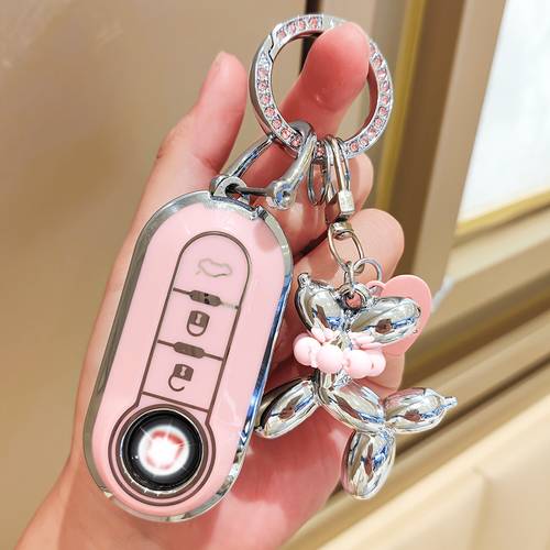 car key case cover suitable for fiat with silvery puppy keychain soft tpu car key case shell suitable for key case gift