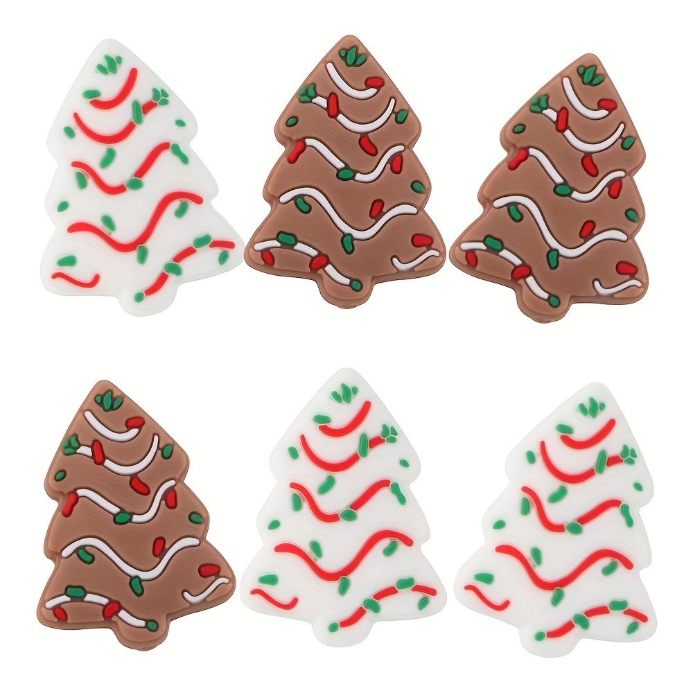 

5pcs Christmas Silicone Bead Set - Tree & Character Beads For Diy Crafts, Ballpoint Pens, Keychains & Jewelry Making Accessories