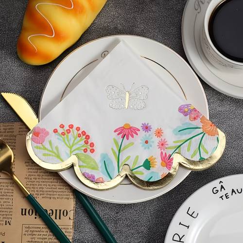 20pcs 40pcs elegant golden embossed floral napkins with edges disposable suitable for birthday shower party decorations suitable for showers weddings bridal showers paper table setting