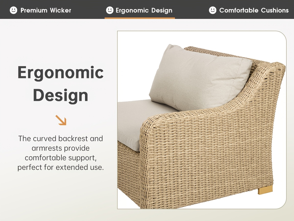 3pcs Outdoor Rattan Sofa Set, All-Weather Ergonomic Patio Furniture with Storage Coffee Table And Cushions, Elastic Seat Cushions, Handwoven Patio Furniture for Porch, Garden, Backyard, Durable Outdoor Furniture for Family Gatherings, Ideal Gift