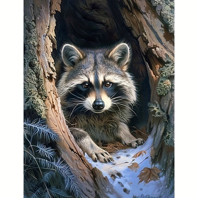 

5d Full Drill Diamond Painting Kit - Cute Raccoon In Tree Hollow Design - Round Diamond Art Craft For Home Wall Decor - 30x40cm Animal Themed Canvas - Diy Mosaic Art Project For Adults And Beginners