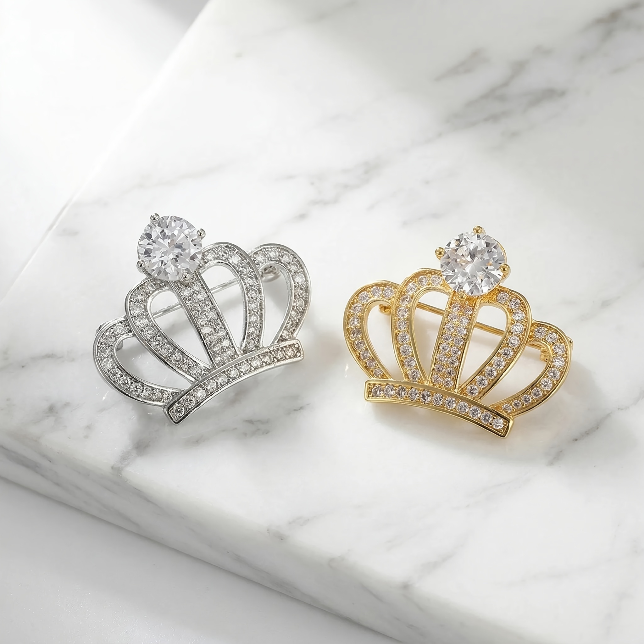 TEMU 2 Elegant Retro Rhinestone Crown Brooches - Women's Luxury Alloy Jewelry, Suitable For Daily Wear And Parties