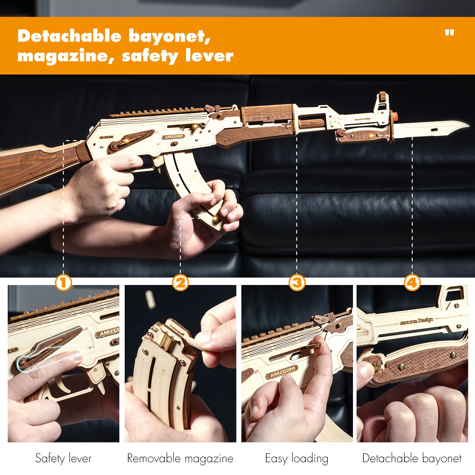 3d wooden puzzle   rifle model - diy craft kit, relax   puzzle, vintage home decor, perfect christmas gift for teens and adults,   model, desktop decoration 2