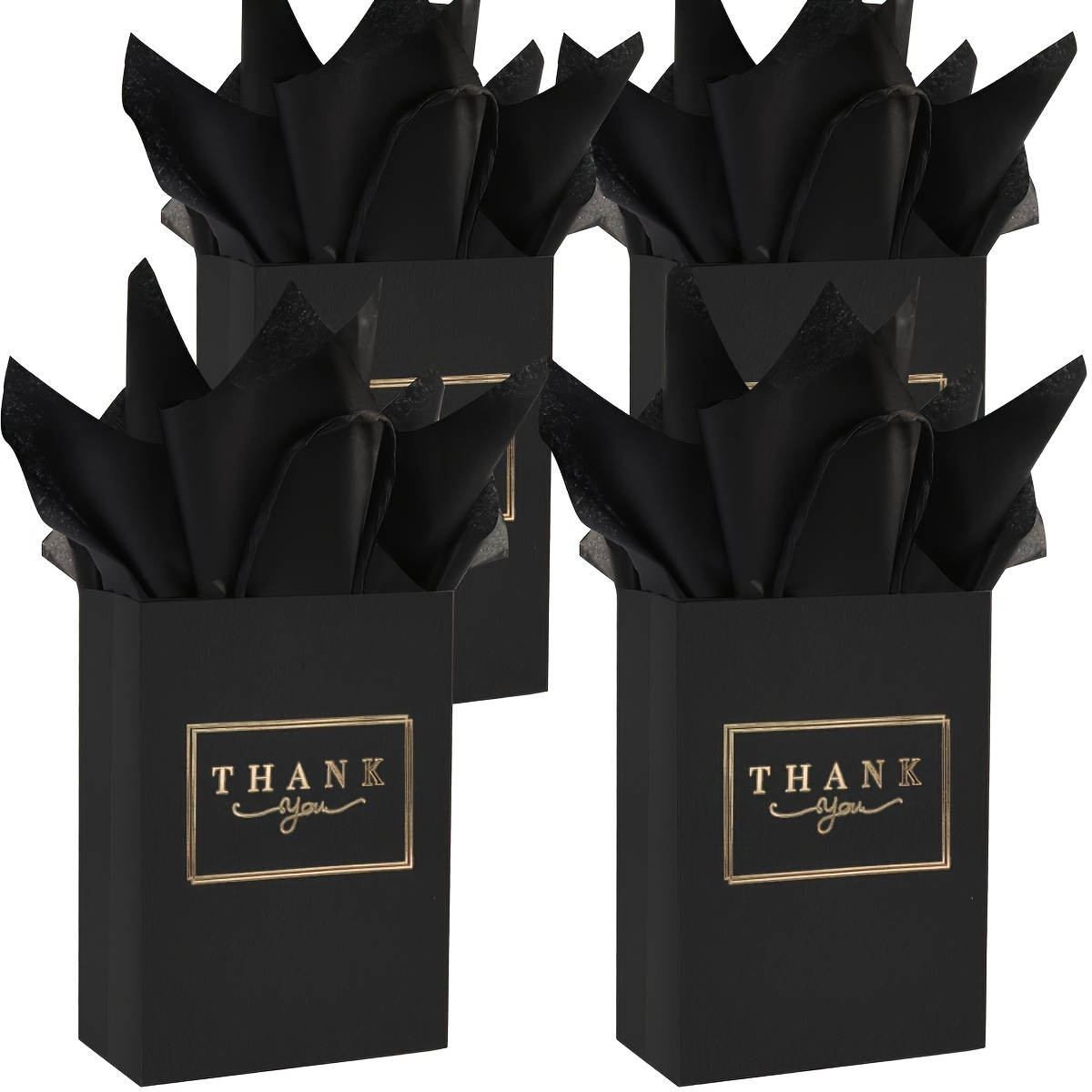 

50-pack Small Thank You Bags With Handles & Tissue Paper - Perfect For Wedding, Baby Shower, Business, Shopping, Party Favors, Birthday, Hotel Guests (black-gold)