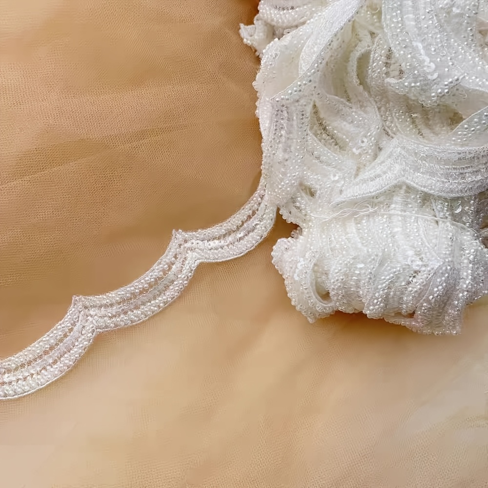 E-shop 1 Yard Weißes Perlenbesetztes Spitzenband mit Wellenmuster, geeignet für Kleidung, Heimdekoration und Kantenverzierungen