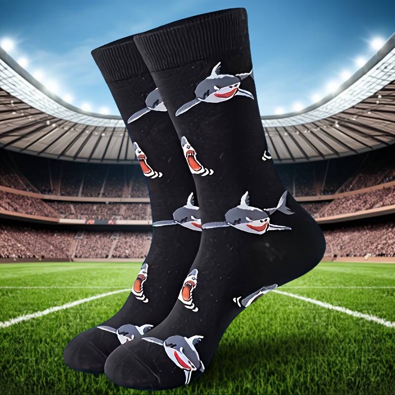 /4/5 Double Seasonal Cartoon Shark Print Mid-calf Socks Are Comfortable And Suitable For Outdoor Activities, Making Them For Men And Women
