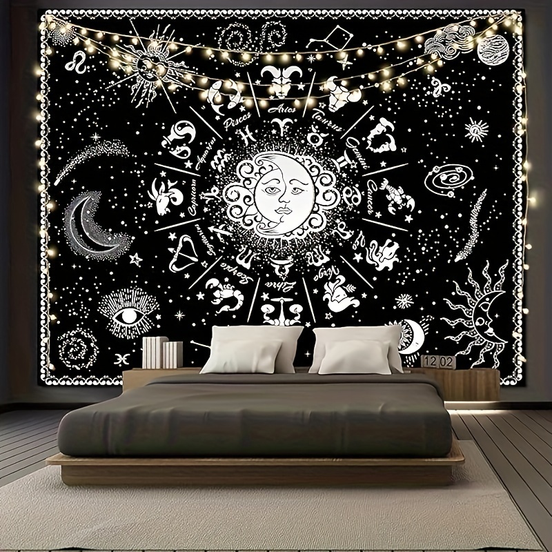 Bedroom Zodiac Tapestry Black White Zodiac Sign Tapestry - Temu