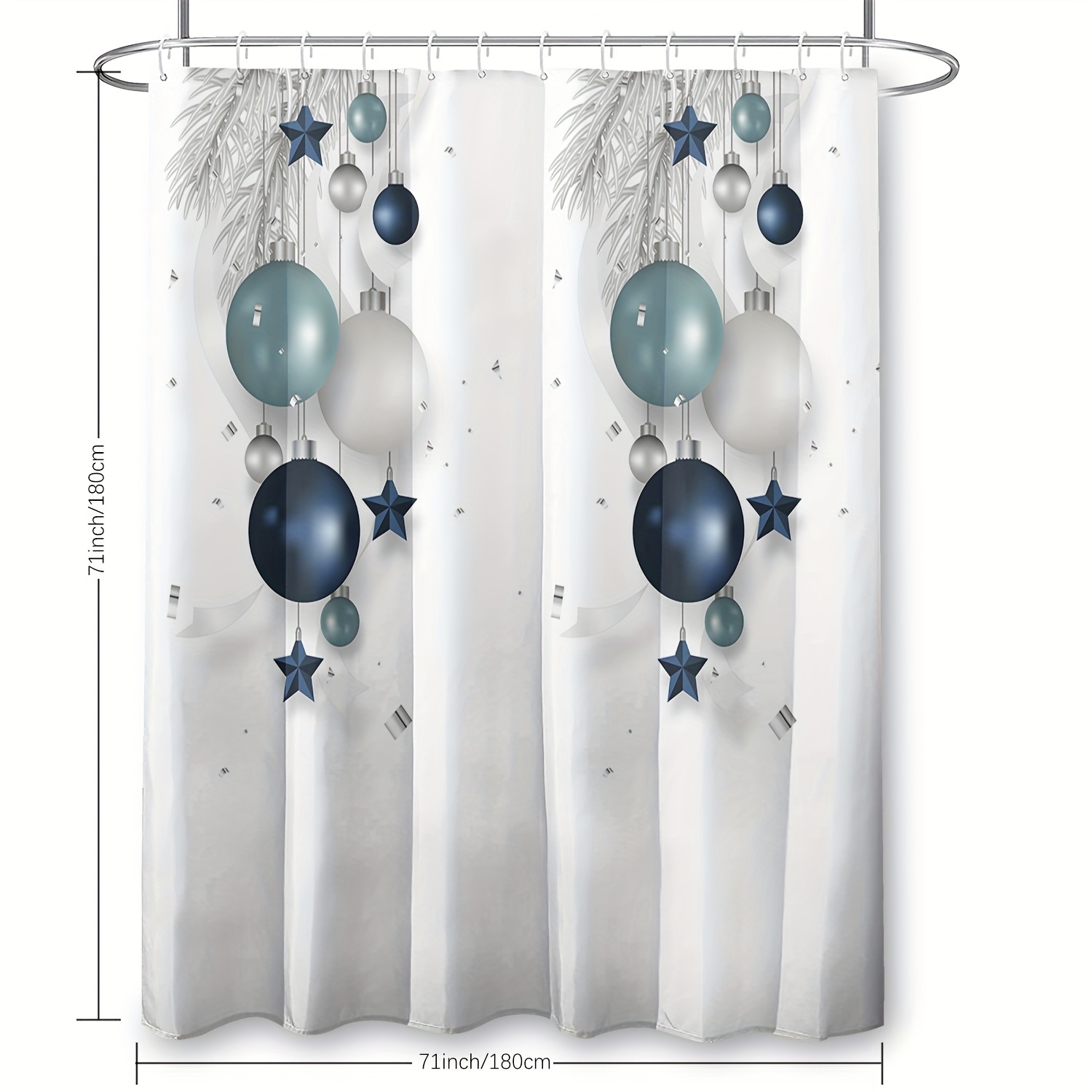 TEMU Christmas Shower Curtain Set Plastic , 180x180 Cm - Polyester Bathroom Curtain Ornaments, , Unlined, For .