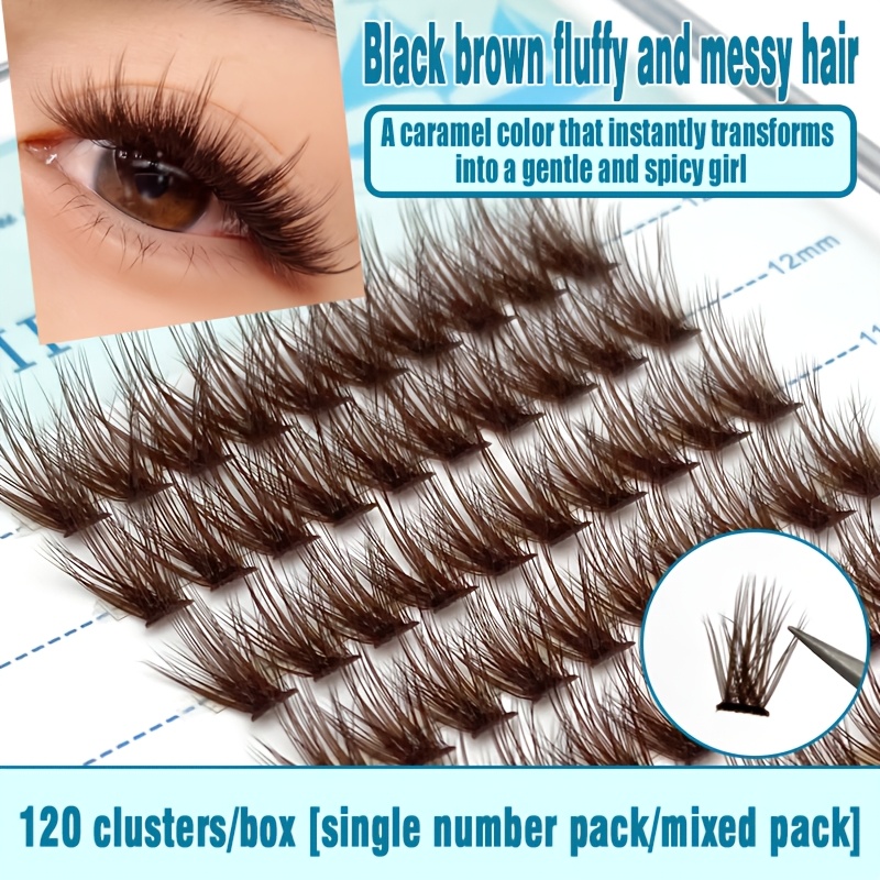120 Caramel Colored False Eyelashes In A Box, Fluffy, Messy, Thick And Natural. Eyelash Grafting For Personal Diy Use