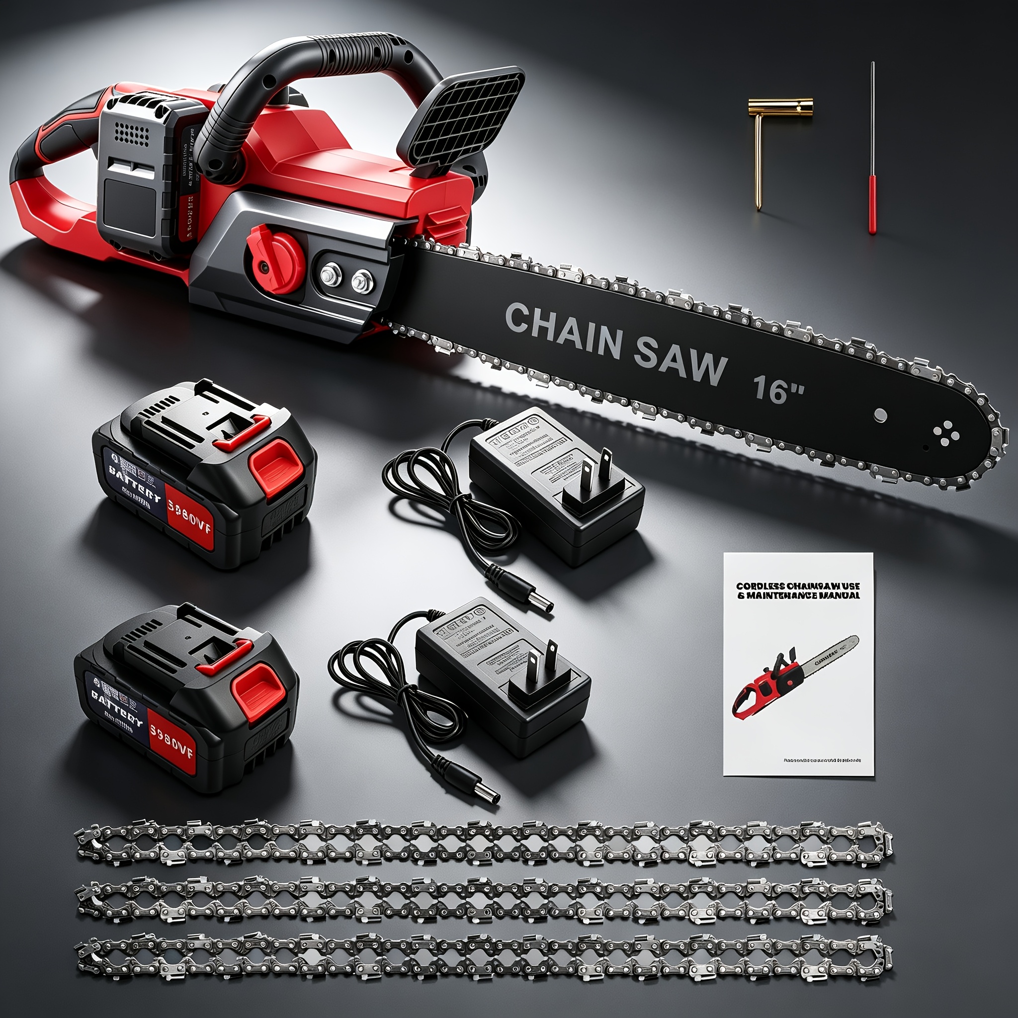item picture 42v cordles saw 1500w brushless motor 32 8 ft   speed 16 guide bar 2x 4000mah batteries 45 80 min   auto   tool free tension 3 chains 2   for tree wood cutting fathers day gift for men