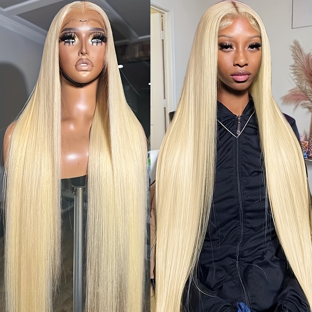 Image of #613 Color Long Wig Straight Blonde Lace Front Wigs For Women 32 Inch Glueless Heat Resistant Synthetic Soft Wig For Daily Party Cosplay Use