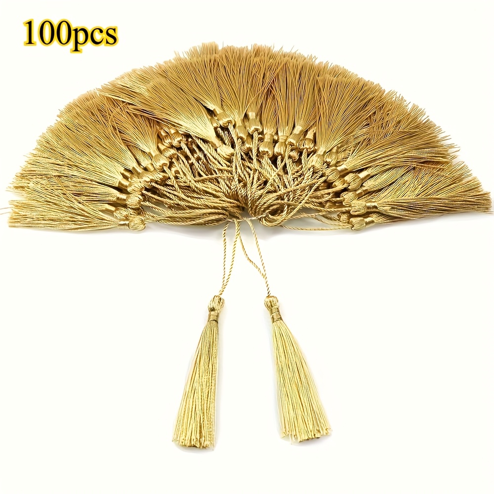 TEMU 100 stuks Lichtgouden 5,12 inch/5-inch Handgemaakte Zachte Kwastjes Floss Boekenleggers met 2-inch Koordlus voor Sieraden Maken, DIY Projecten,