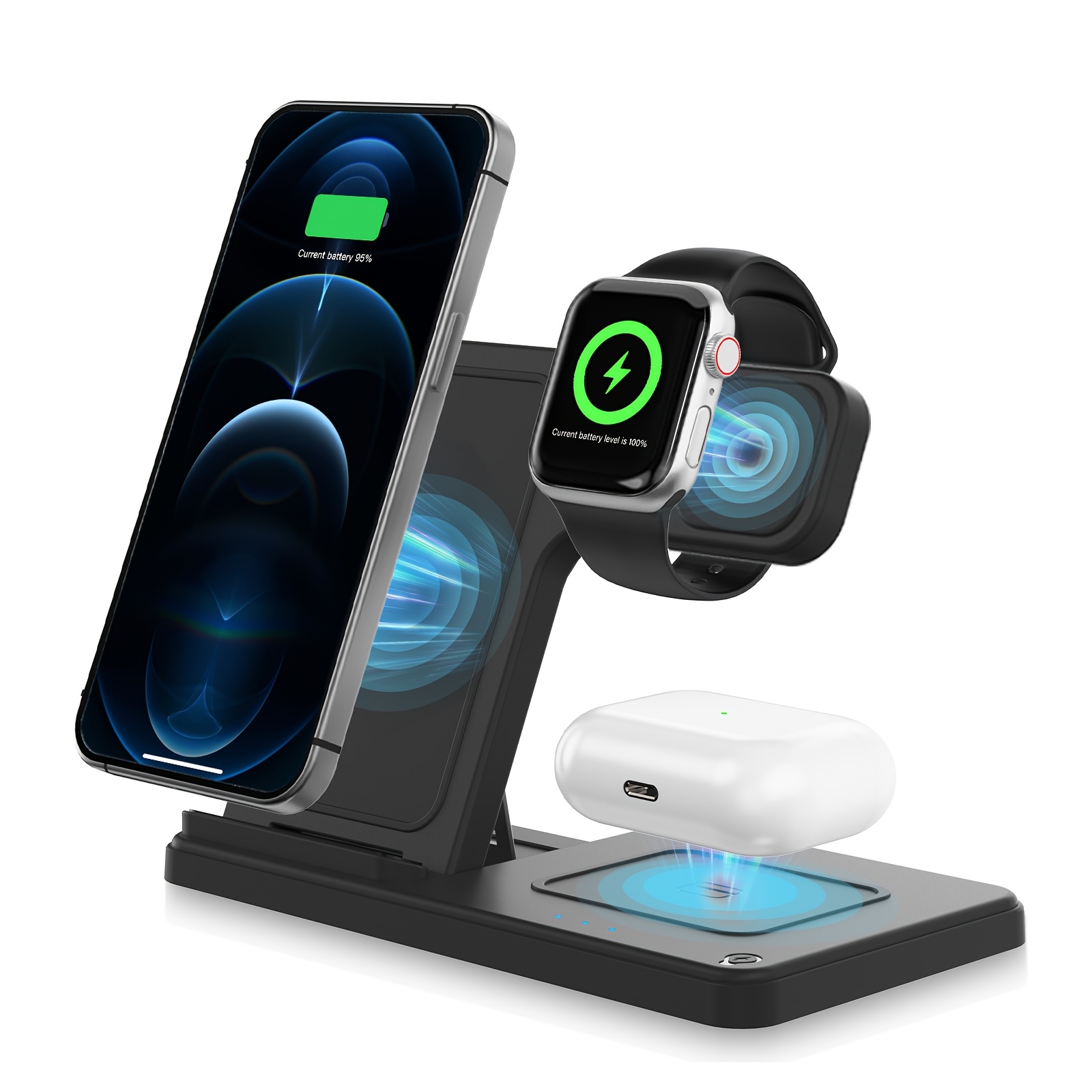 TEMU Foldable 3-in-1 Wireless Charger Station, 15w Charging Charger Stand, Magnetic Phone Charger For Iphone 18 17 16 15 14 13 12 11 X 8 Pro, For