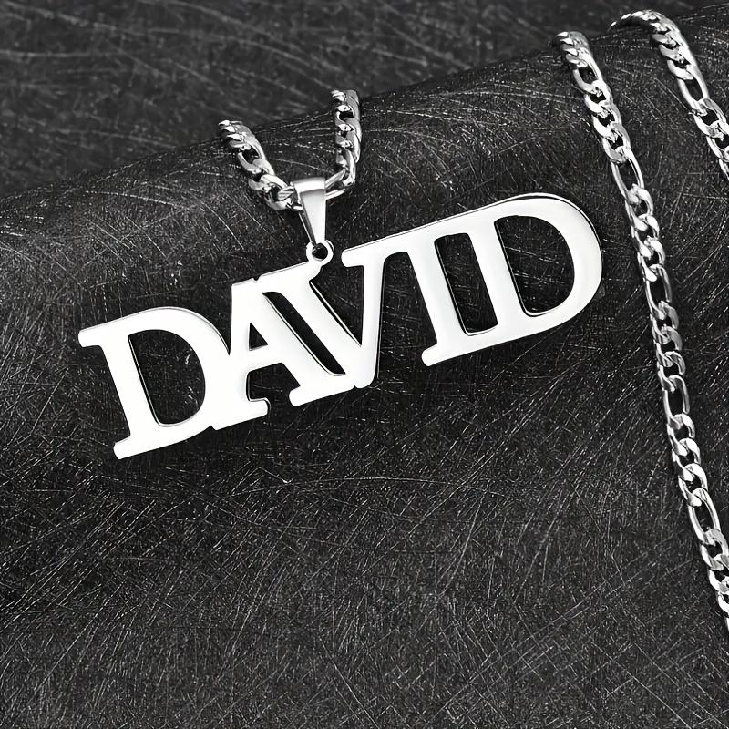TEMU Customized Silvery 304 304 Stainless Steel Name Necklace - Personalized Handwritten Name Pendant, Men's Hip Hop Style Necklace, Perfect