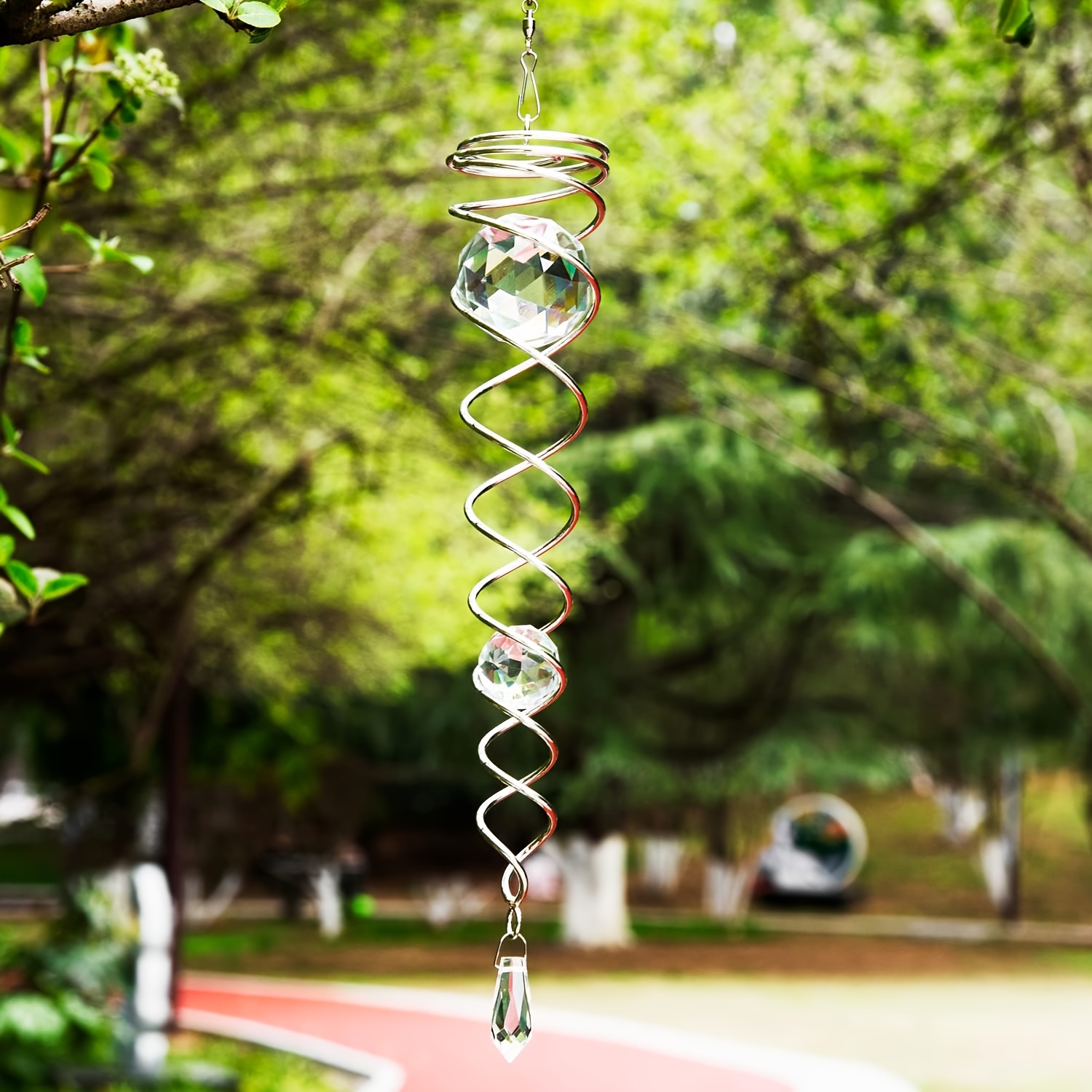 E-shop 11-Zoll Spiral Schwanz Windspiel Stabilisator | Metall Glas Kugel mit Hängendem -Haken für Innen- und Außendekoration, Ideal für Hochzeit,