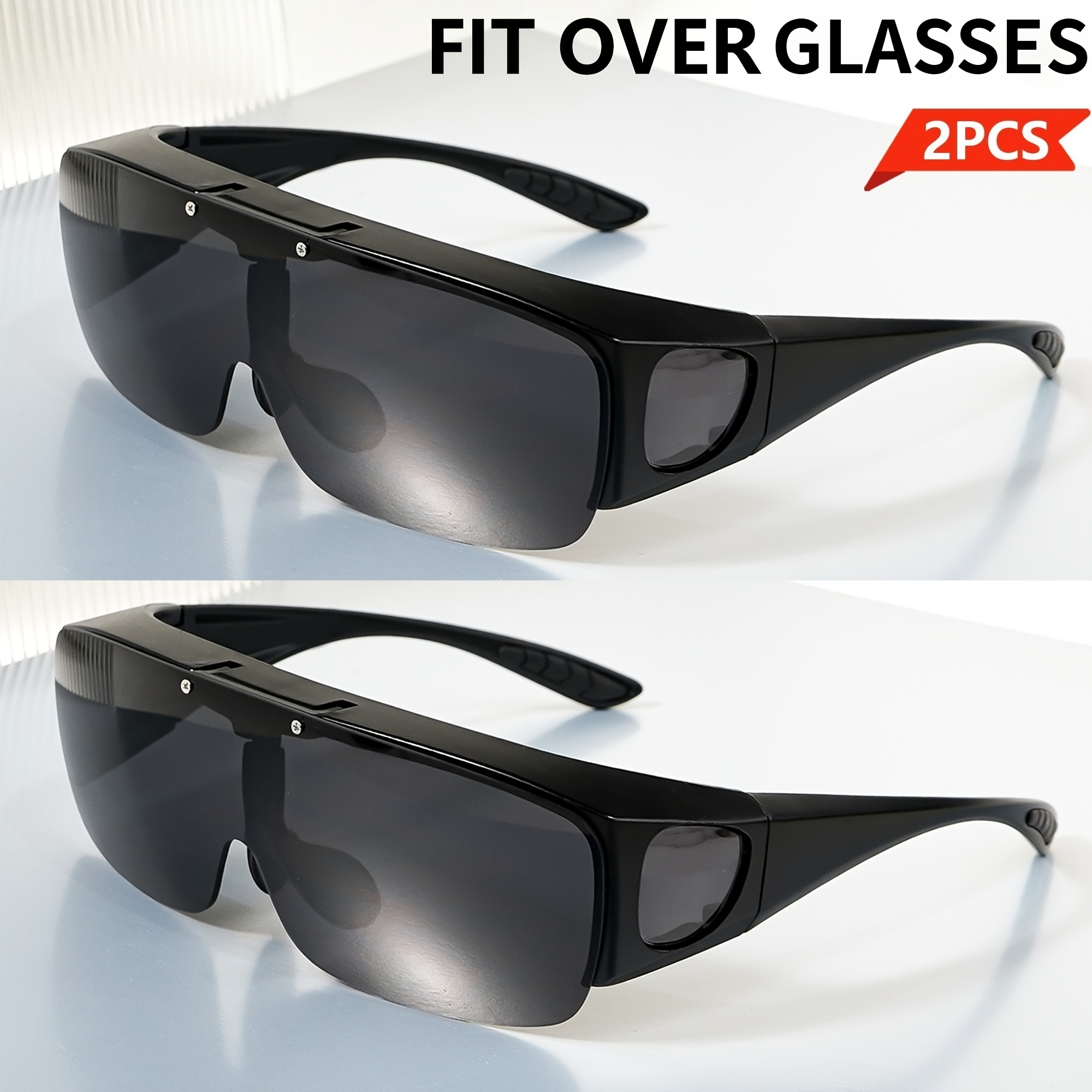 Image of 2pcs Oversized Retro Glasses Fit Over Fashion Sunglasses, Uv400, For Men And Women, For Party And Driving, Perfect Daily Wear, Photo Props, And Gift For Birthday