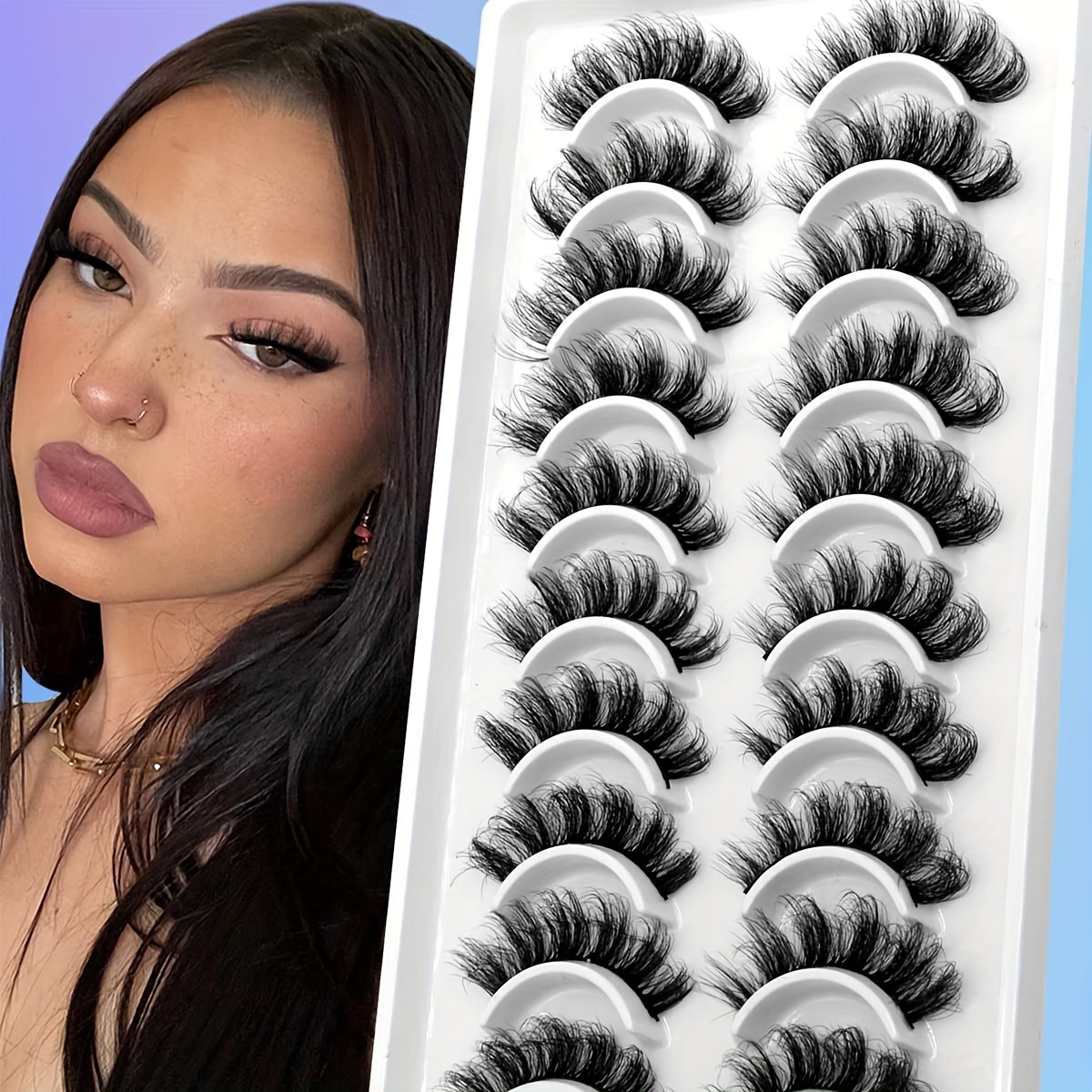 

Groinneya 10 Pairs False Eyelashes Set - Fluffy, Anime-style Mink C Lashes, 13-15mm, Reusable & Easy Application For Beginners