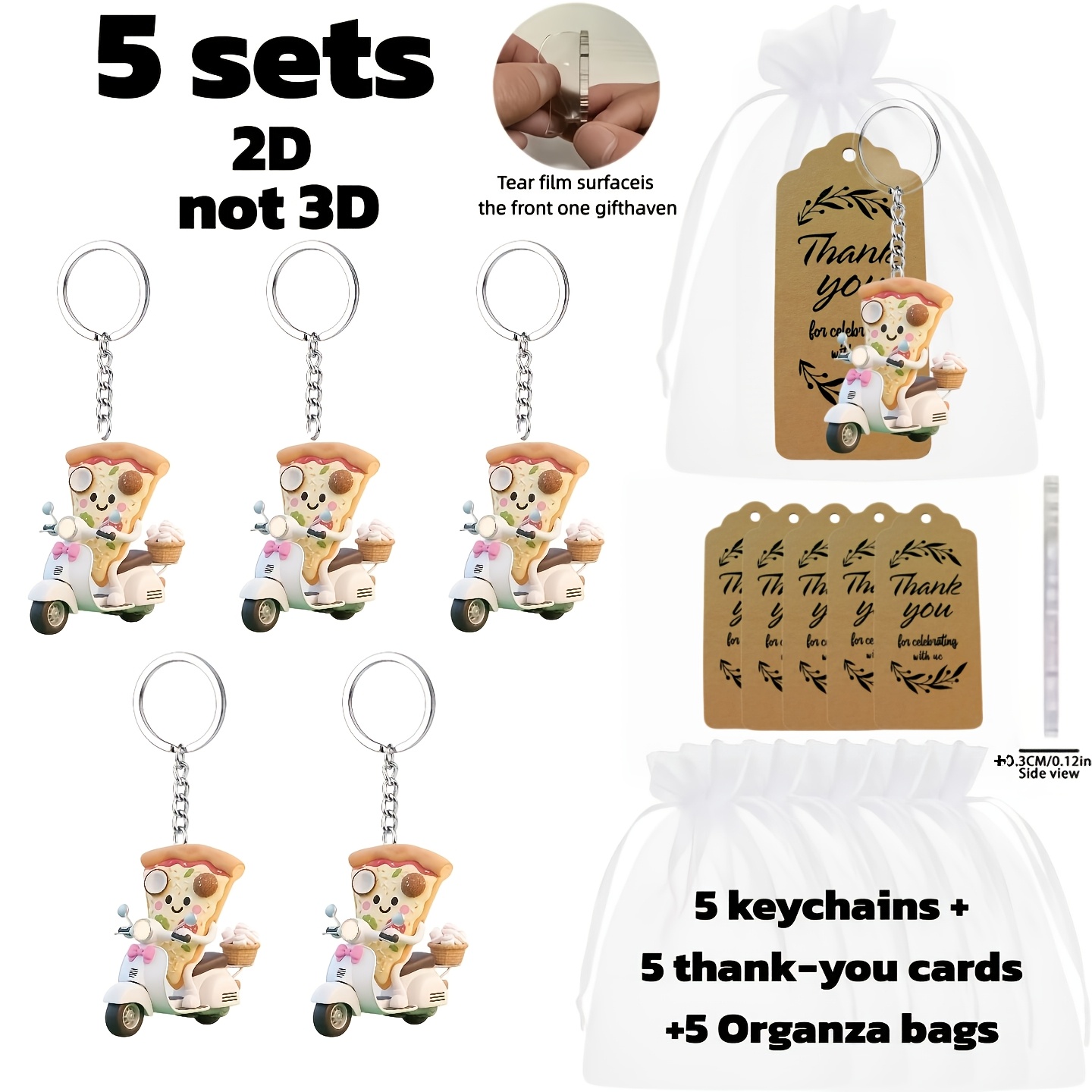 TEMU 2d , Unisex Gift, 5/10-set Keychains, Cute Keychains Party Gift Box Set - Includes 2d Design Acrylic Keychains, Thank You Card And Organza Bag |
