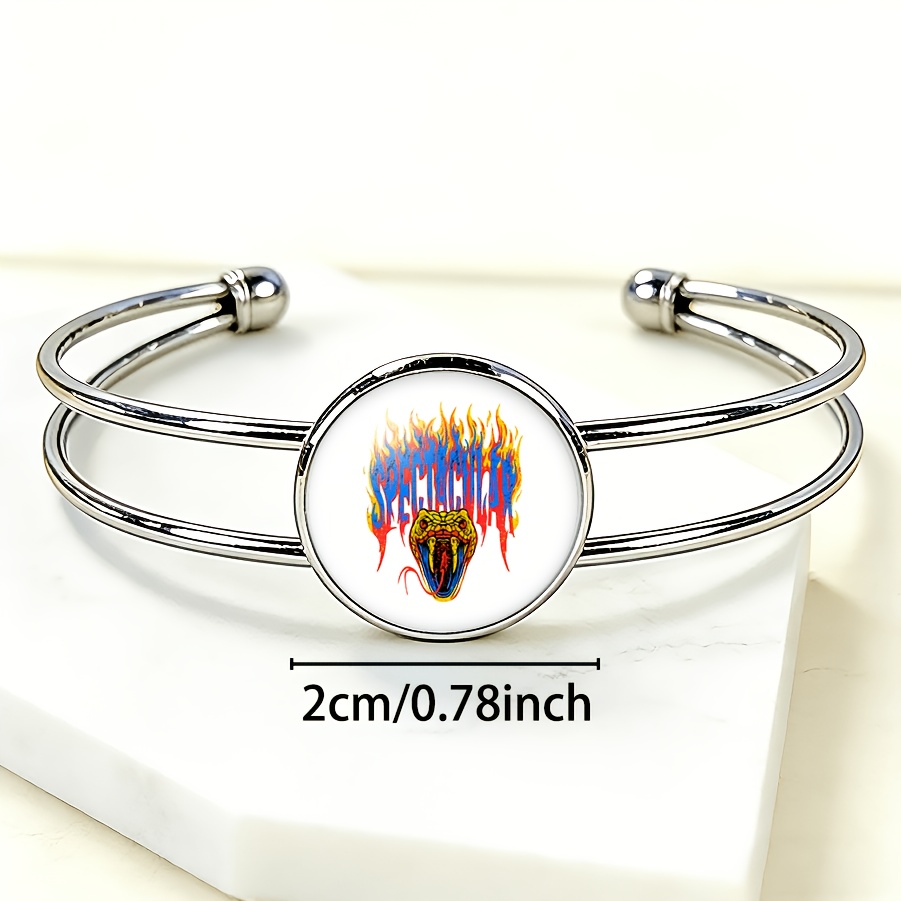 Adjustable Open Bangle with Flame Surround Snake Head Design
