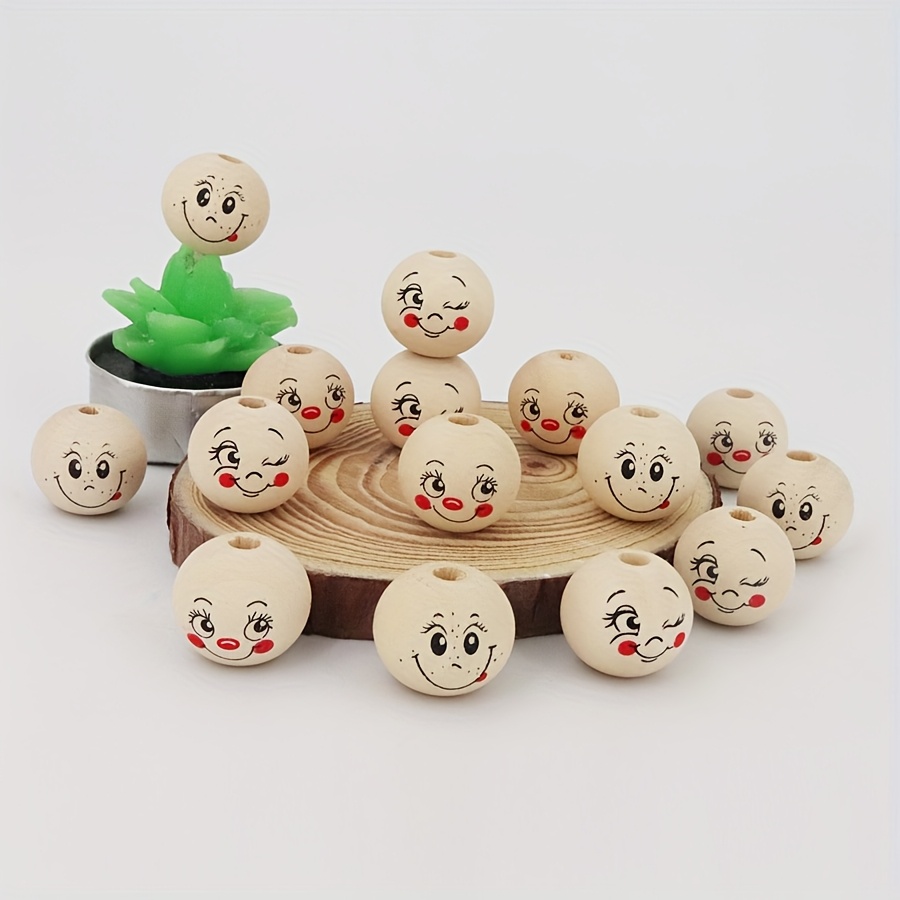 

18pcs 20mm Wooden Face Beads For - Keychains, Earrings, Necklaces & Home Decor Crafts