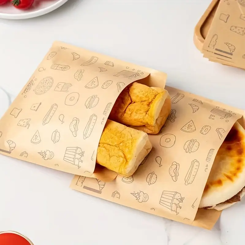 oil resistant kraft paper bag unbleached snack bag suitable for bread biscuits sandwiches sandwich bags bread bags details 1
