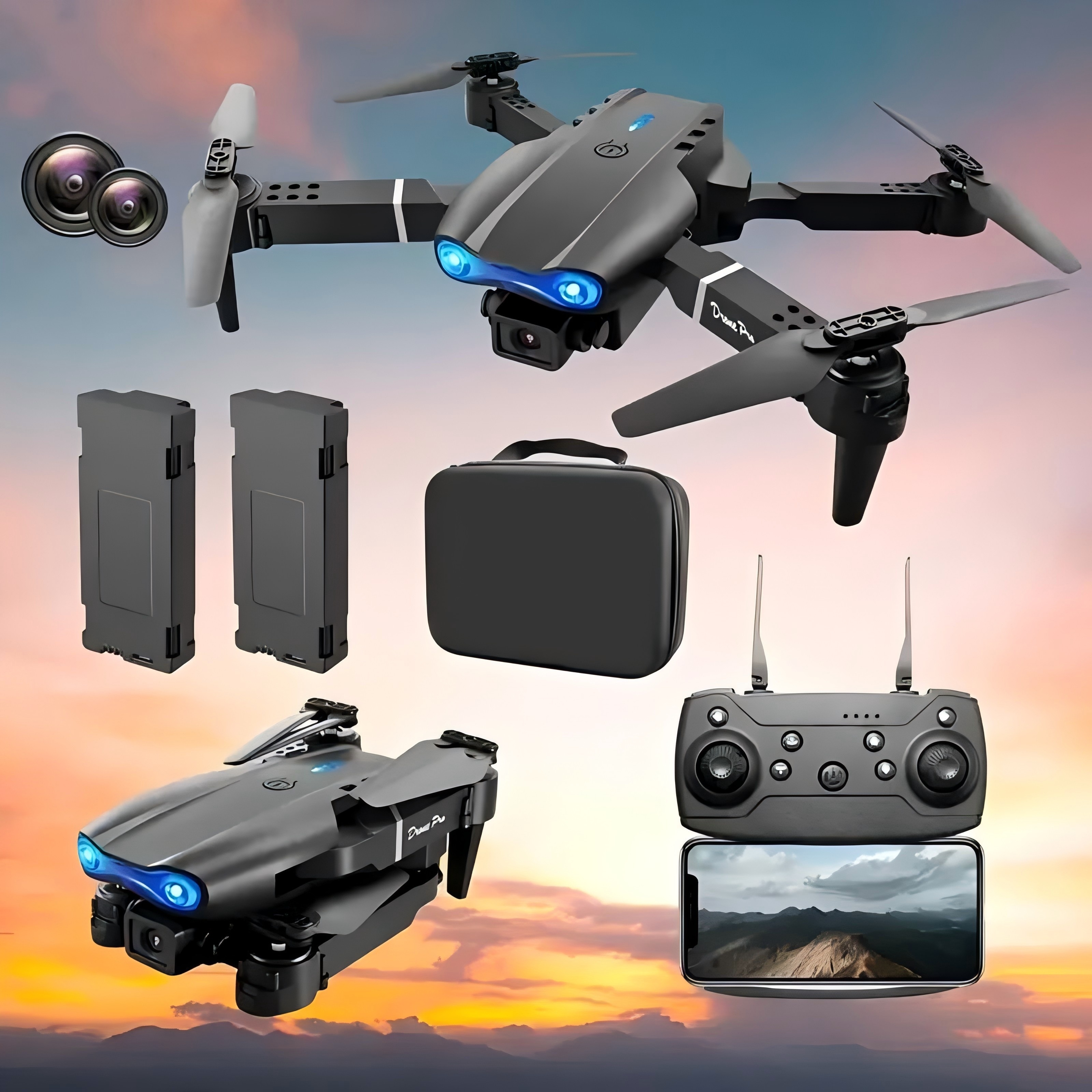 

2 Batteries E99 K3 Professional Dual Camera Drone, Remote-controlled Airplane, Remote Control, Maintenance, Lithium Polymer Battery, Ideal Holiday Gift For Halloween And Christmas