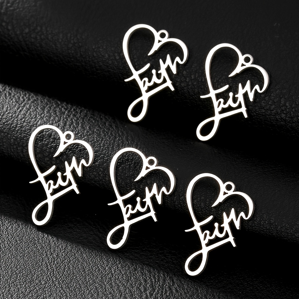 TEMU 5pcs/pack Jewelry Making Parts And Additions 304 Stainless Steel Letter Faith Love Heart Element Pendant Necklace Earrings Keychain Bracelet