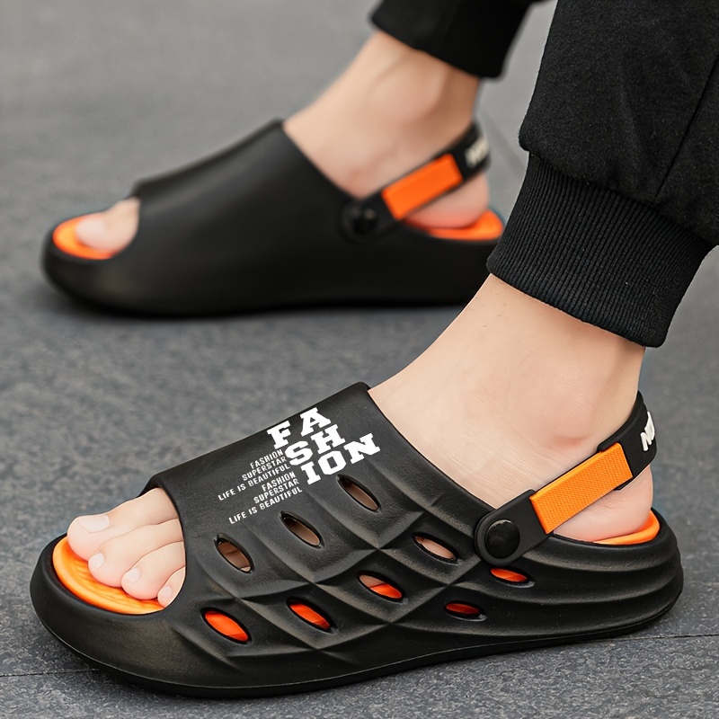 

Men's Trendy Color Block Open Toe Breathable Chunky Clogs, Comfy Non Slip Casual Durable Eva Anti Odor Slippers, Men's Footwear
