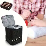 everyday geometric patterned nail polish organizer bag double layer case with dividers for nail tools dryer waterproof pu material perfect gift for women moms and girls travel makeup storage geometric pattern bag bag nail polish organizer storage details 1