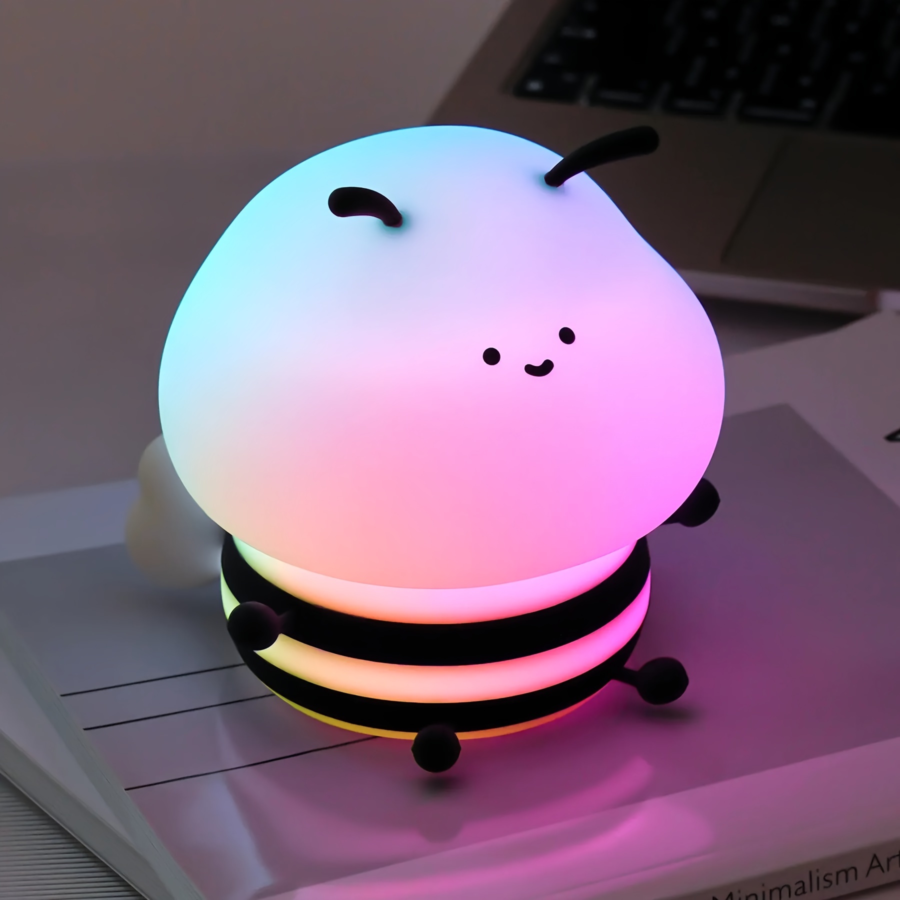 1  honeybee night light rechargeable eye protection bedside lamp with colorful changing colors cute bedroom decorative ornament Product details 5