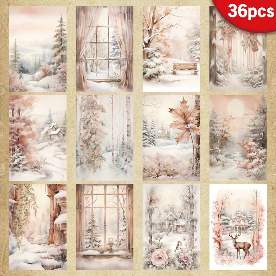 

36pcs A5 Winter Pink Paper, Forest Scrapbooking Diy Paper, Vintage Handmade Greeting Cards, Packaging, Bullet Journals, Craft Supplies, Decoration