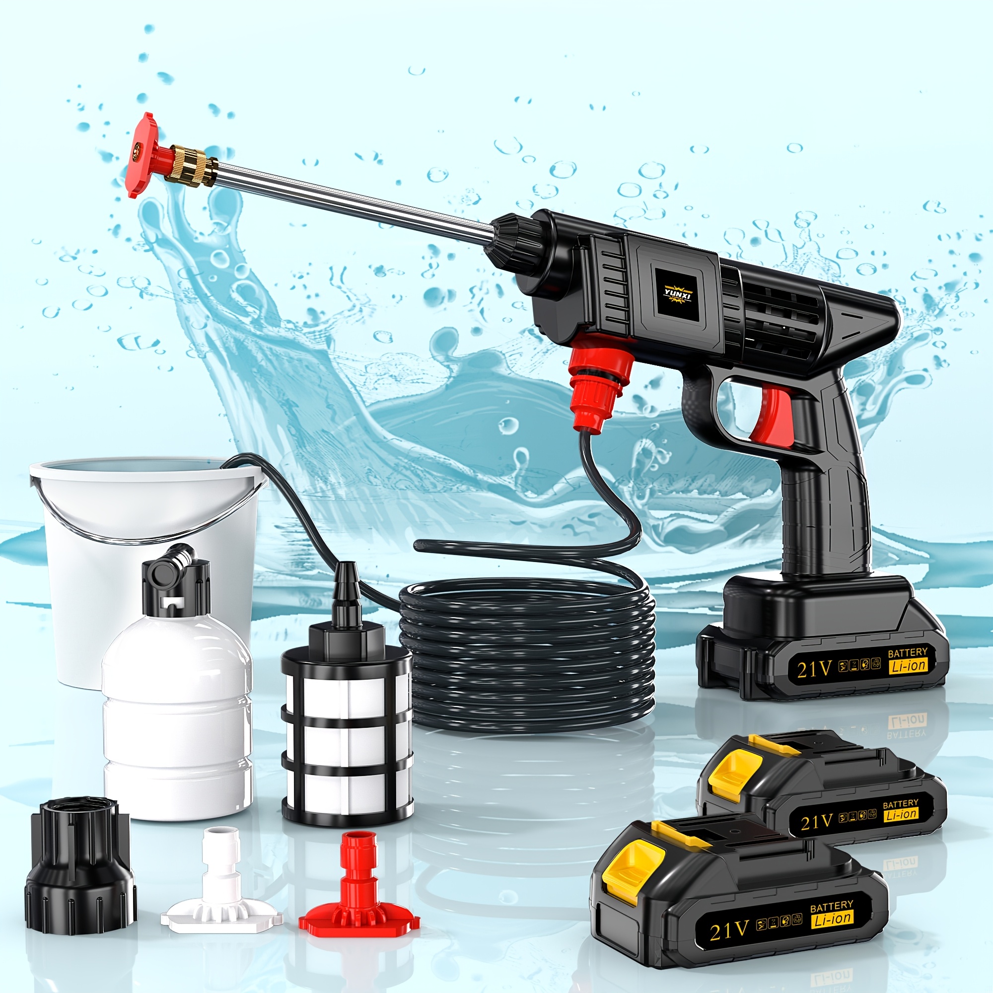 TEMU Pistolet à eau électrique fil 6-en-1, pistolet à eau portable rechargeable haute pression, machine à laver manuelle puissante pour le lavage de