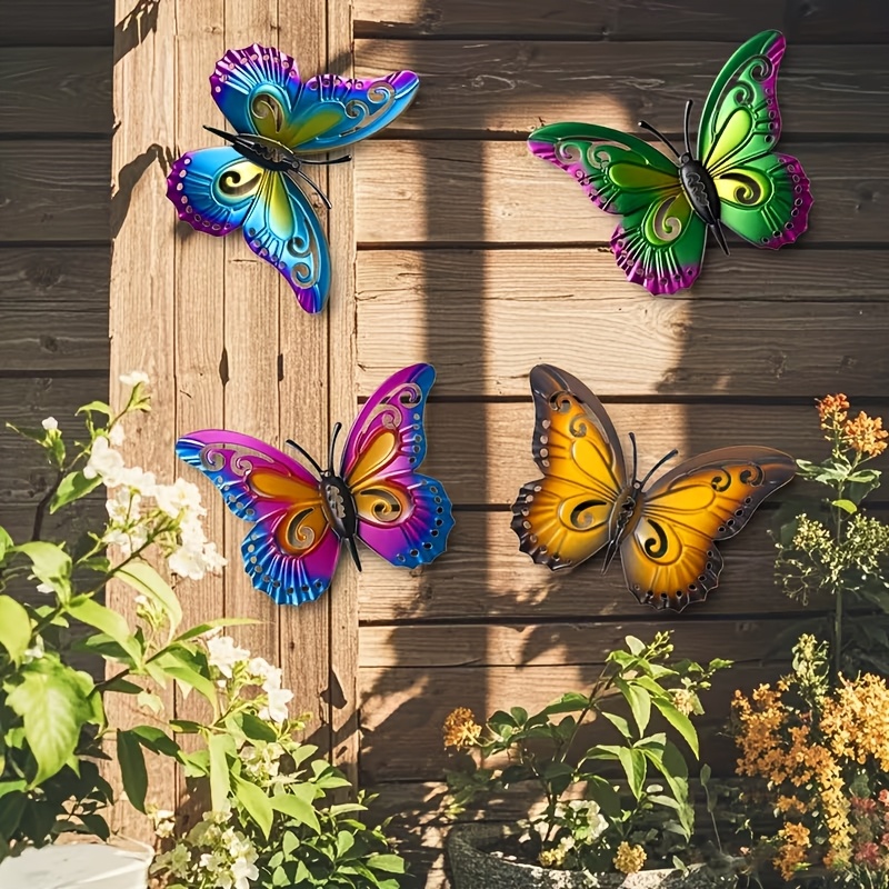 【2.5d】 [2.5d] 4-teiliges set bunte metall schmetterling wanddeko, eisen pendel dekoration   für garten, hof, wohnzimmer, schlafzimmer, balkon - kein   erforderlich, outdoor   kunst dekoration, ideales geschenk für familie und freunde