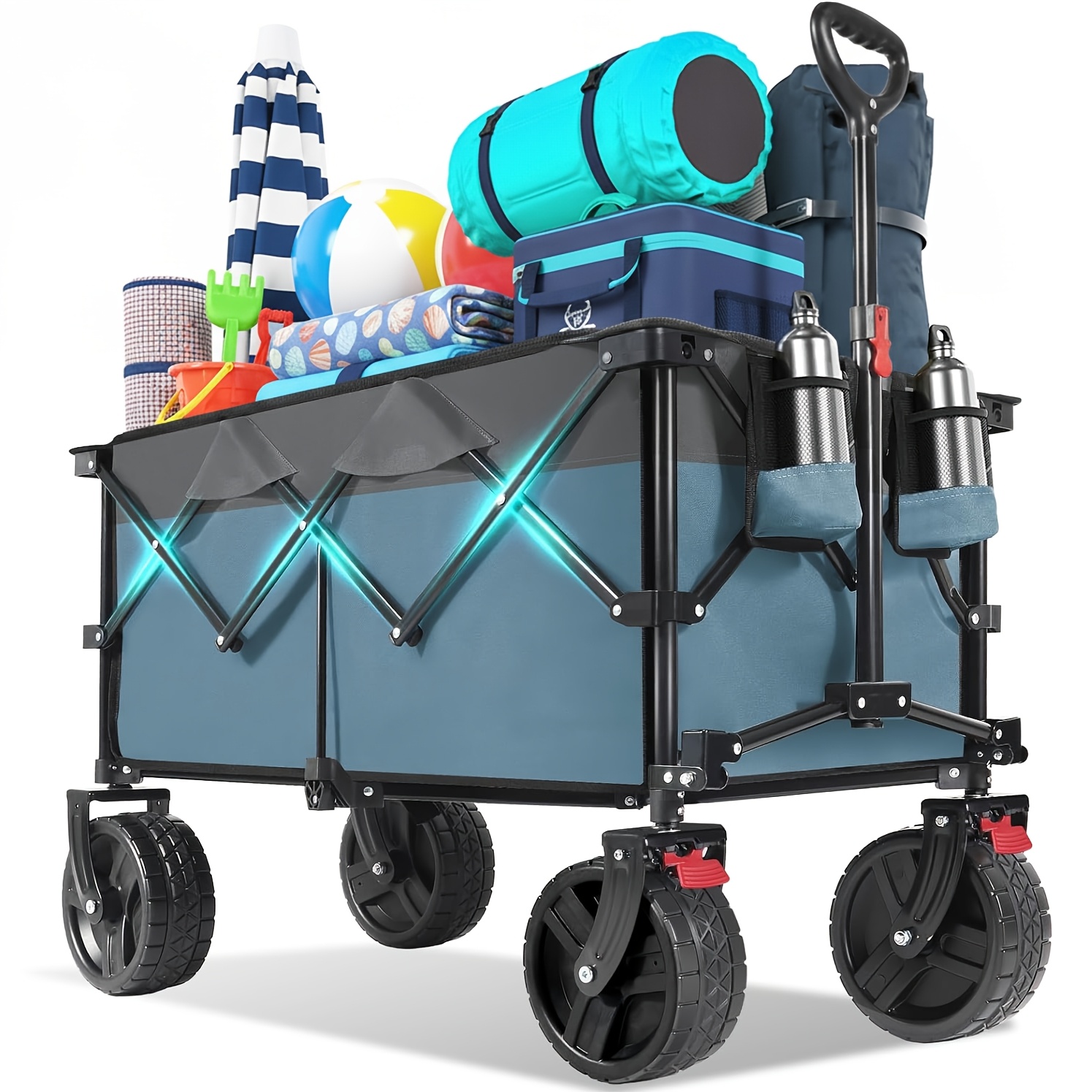 TEMU Carrello Pieghevole Pesante 200L/ Capacit� 200kg, Ruote in PU 17x10cm con Freni, Design Pieghevole a 4 Vie Brevettato, Tela Durevole Verde/