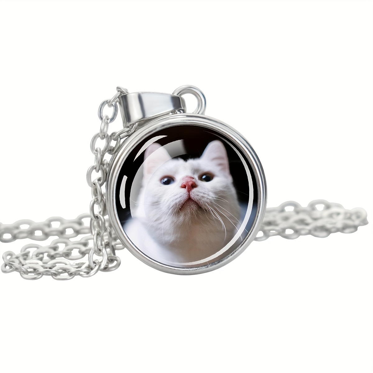 [customized] 1pc Customized Necklace Custom Personalized Photo Logo Glass Dome Snap Button Pendant Chains Necklace For Men And Women Creative Commemorative Gift