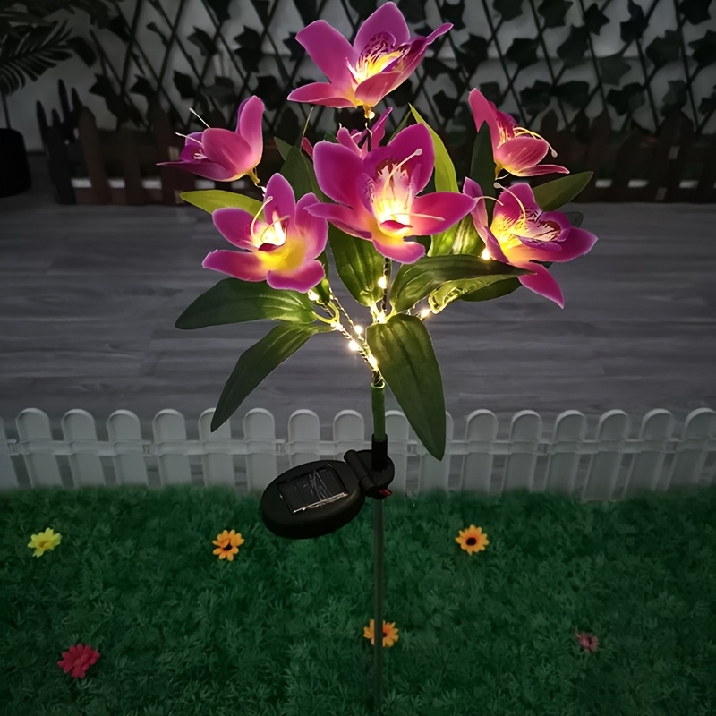 TEMU 1pc Solar Outdoor Lights-ip65 Waterproof, With 7 Simulated Orchid Flowers And 42 Lights, Room Decor, Decorations For Home, Outdoor Lawn