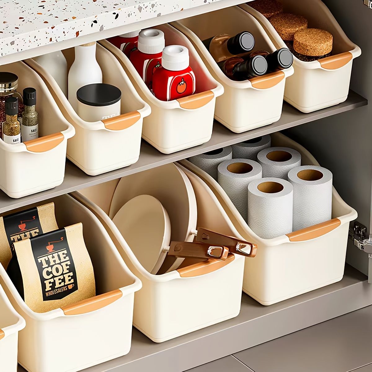 3pcs open storage box set countertop organizer space saving storage container with curved design for easy item access suitable for under sink storage cabinets and cupboard organization can store cleaning supplies  