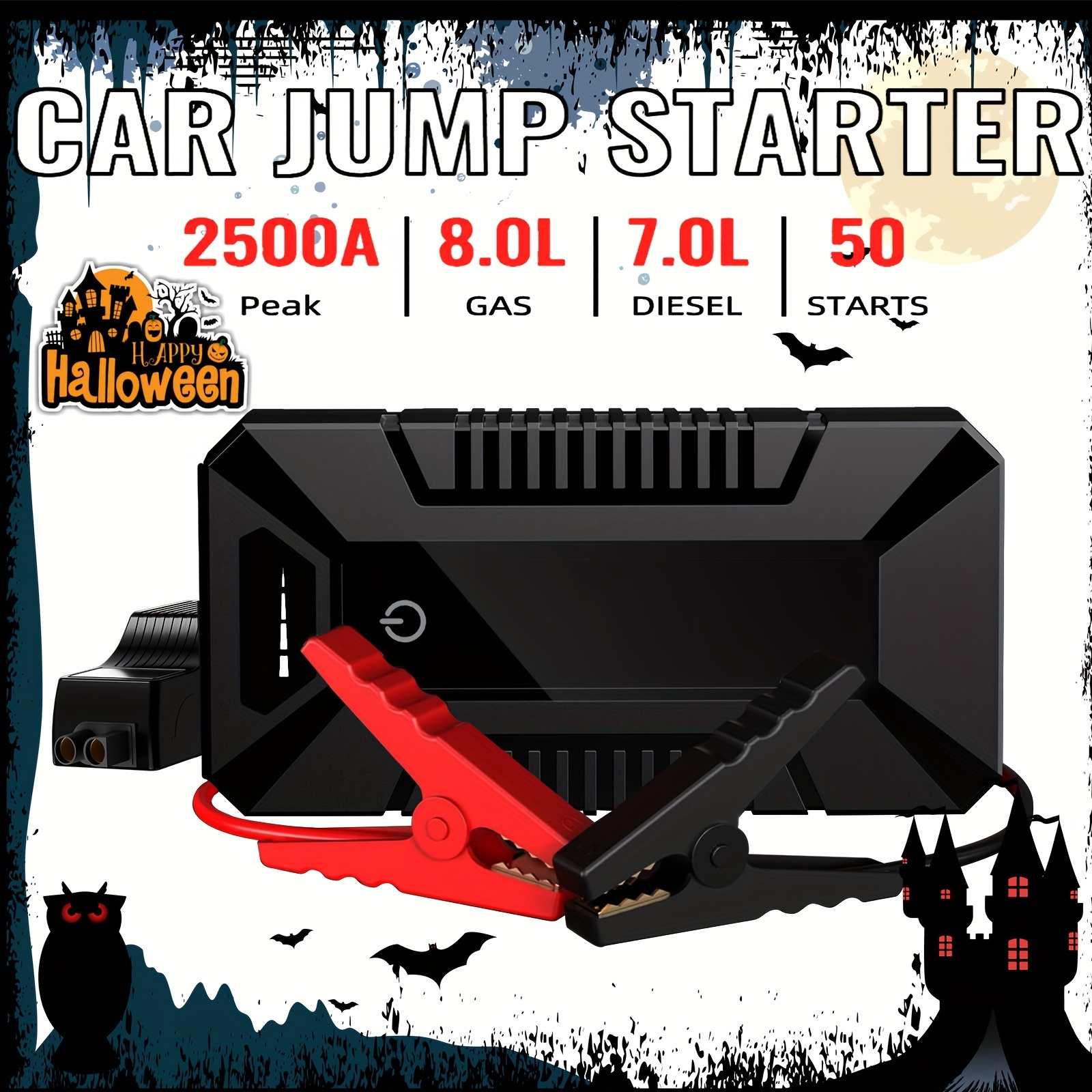 

Portable Car Jump , 2500a Large Capacity Bank With Led Emergency Lighting Power Bank, 12v Jump Box Car Battery Jumper With Large Lcd Display, Lights