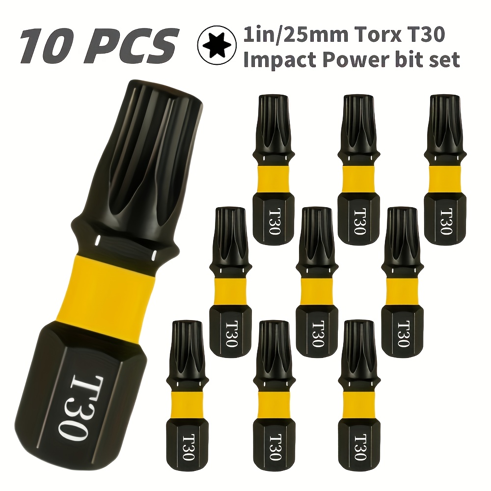 Image of 10pcs 25mm/1-inch T30 Torx Screwdriver Bits, Screwdriver Set