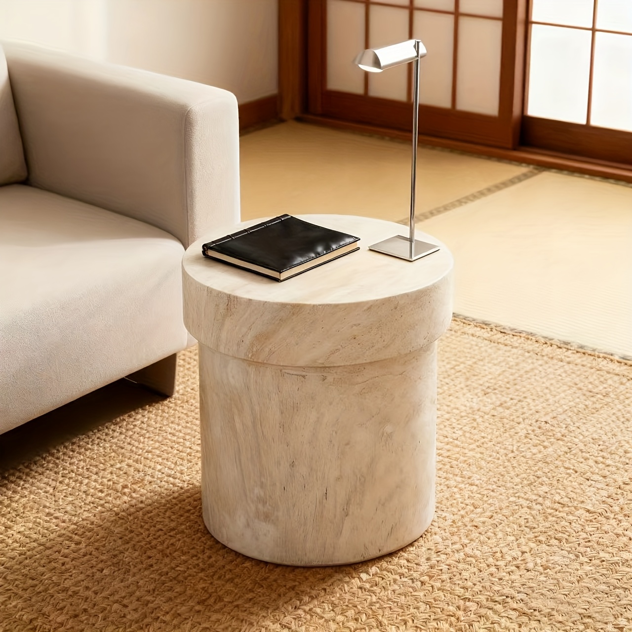 1pc Vintage Natural Stone Side Table, Luxury Bedside Table for Bedroom, Light Luxury Style Accent Table for Living Room
