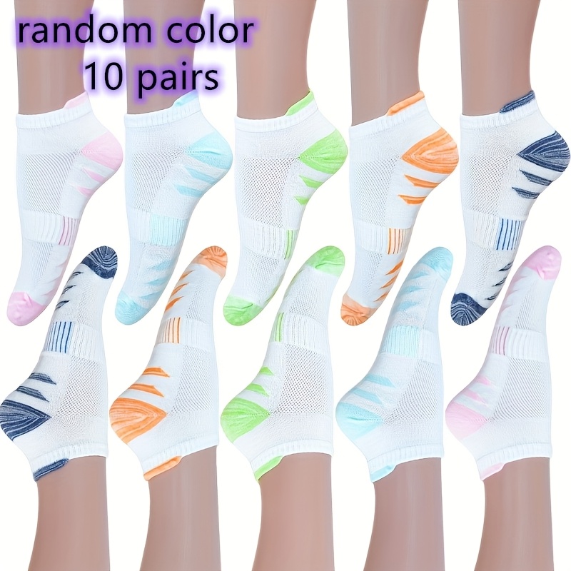 TEMU 10 Pairs Random Color, Cushioned Shock Absorbing Blister-proof Socks, Thick Padded Mesh Breathable, Unisex All Season For Running Daily Wear,
