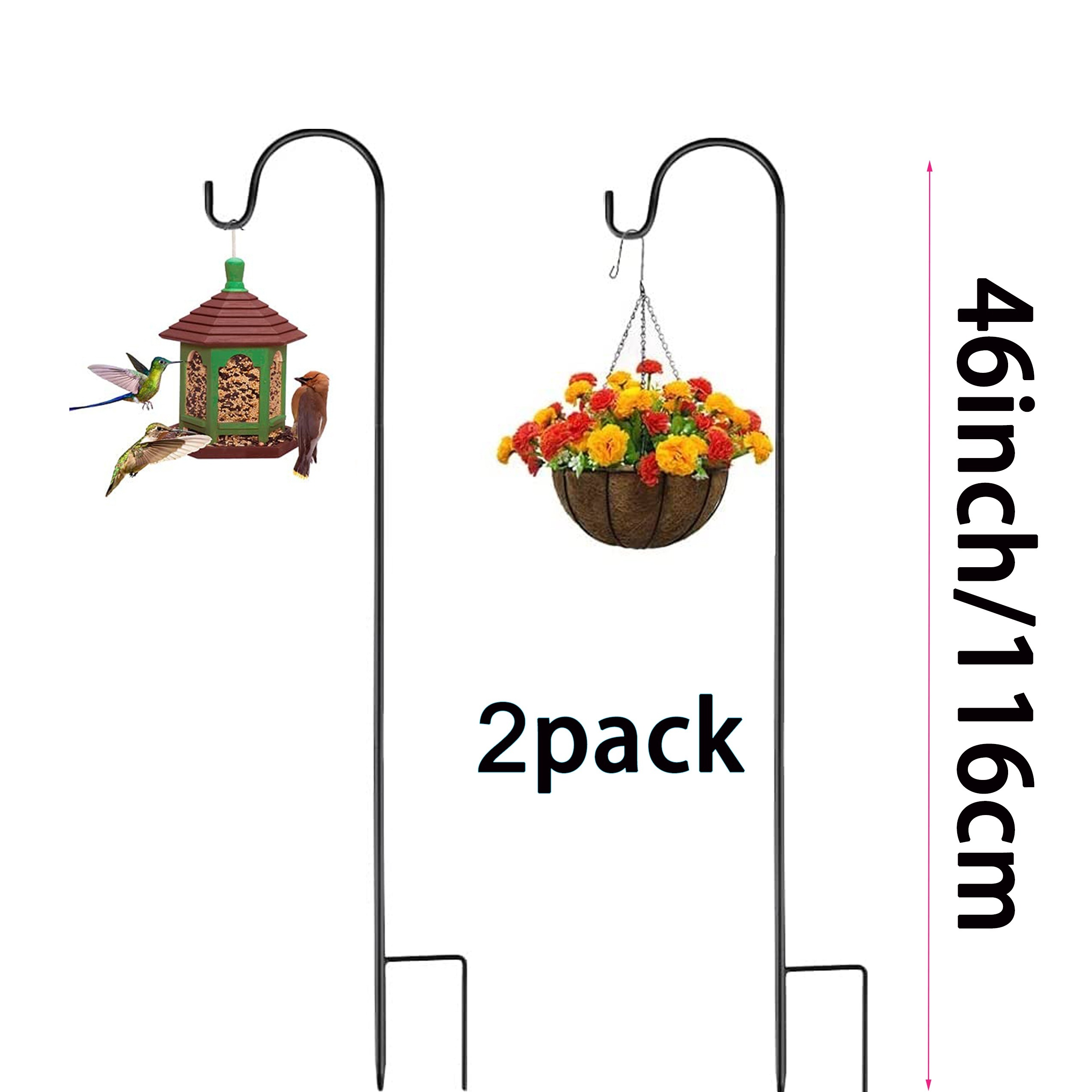 Shepherds Hooks For Garden Lights, 2pcs 62inch Metal Garden Stake Plants Hooks Hangers, Adjustable, For Lantern, Birdfeeder, Solar Lights, Christmas Lights, Plant Basket, , Wind Chime