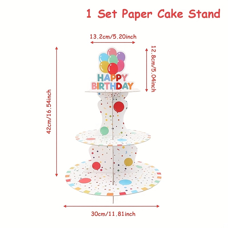 TEMU 1pc, Non-food Contact, Polka Dot Birthday Cupcake Stand, 3 Tier Colorful Polka Dot And Balloons Happy Birthday Party Paper Cupcake Stand Cake