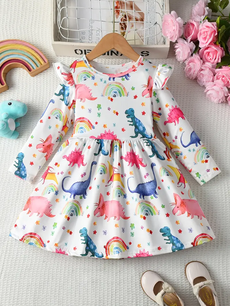 long sleeve dinosaur dress Harry Bear Girs Dinosaur Long Sleeve Dress Sizes 3T-8