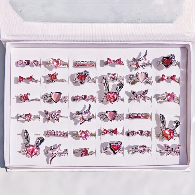 

10pcs Fashion Ring Set With And Rhinestone Accents, Adjustable Open Band, Creative Cat Eye & Opal Stones