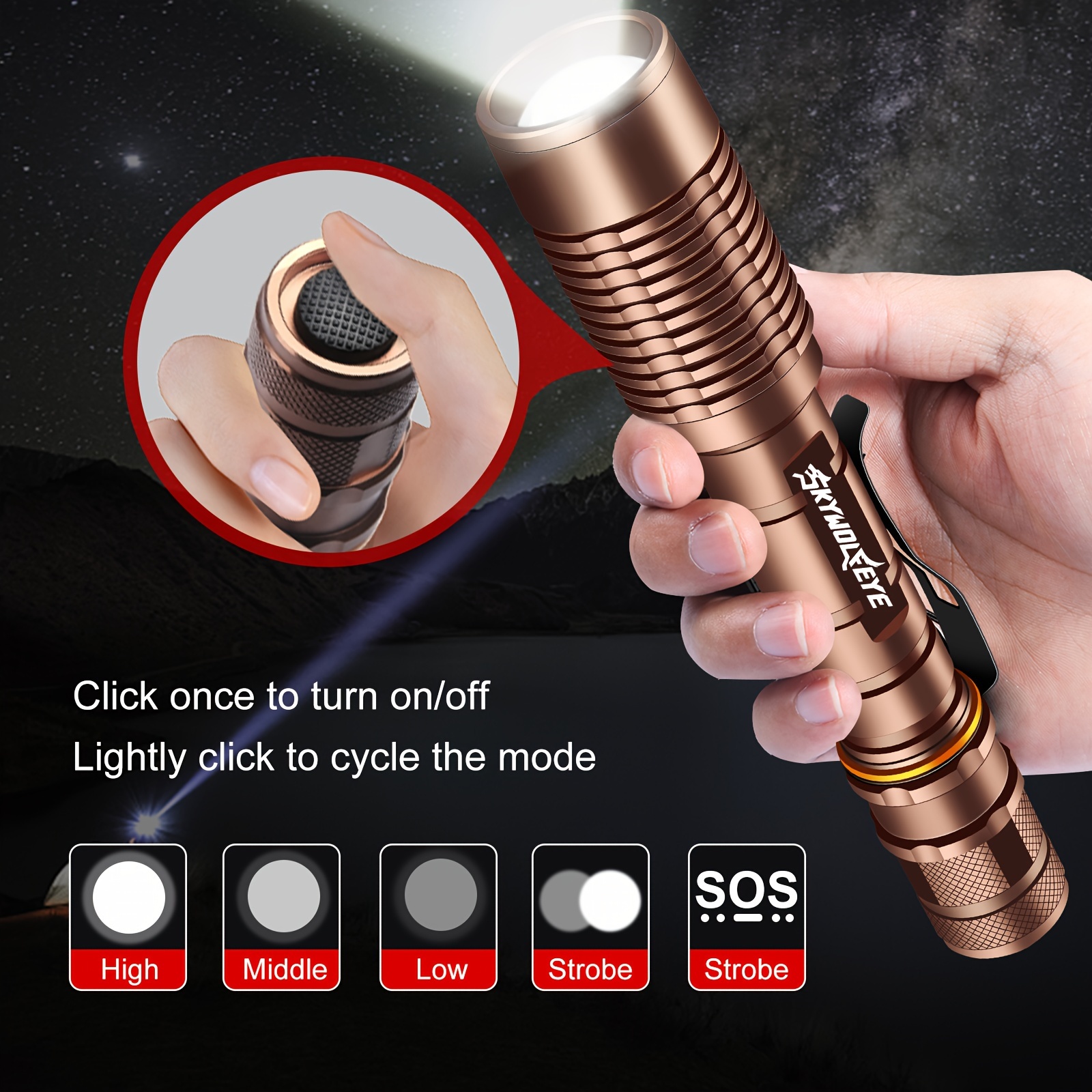 

1pc Rechargeable Led Flashlight Powerful Torch For Hunting, Camping, Hiking, Fishing, Emergency