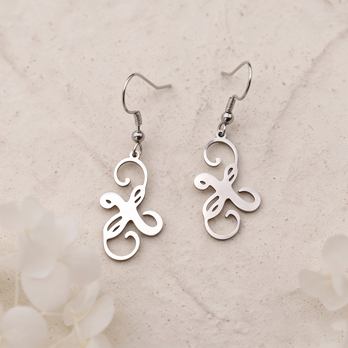 Women's Stainless Steel Abstract Vine Swirl Dangle Earrings, Boho Style