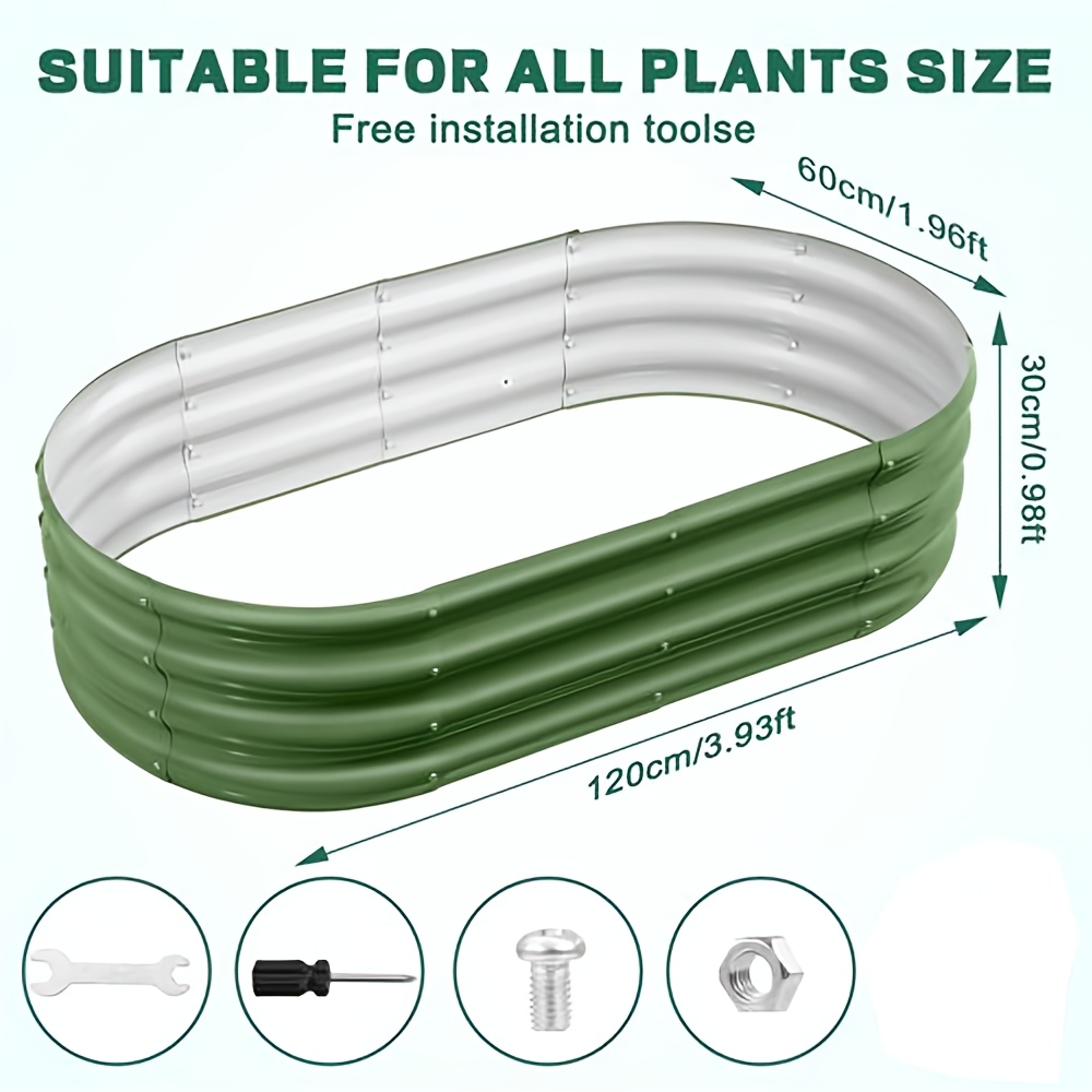 TEMU Galvanized Oval Elevated Garden Bed Kit - Durable Metal Ground Planter, Suitable For Vegetables, Flowers, Herbs, And Fruits - Bottomless,